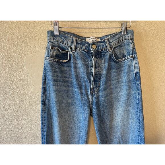 Reformation Cynthia High Rise Straight Cropped Mom Jeans Med Wash Button Fly 26 - Picture 4 of 16